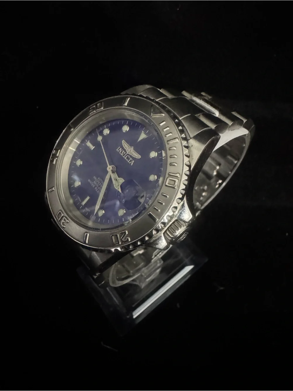Invicta Silver automatic Case Watch with Blue Dial